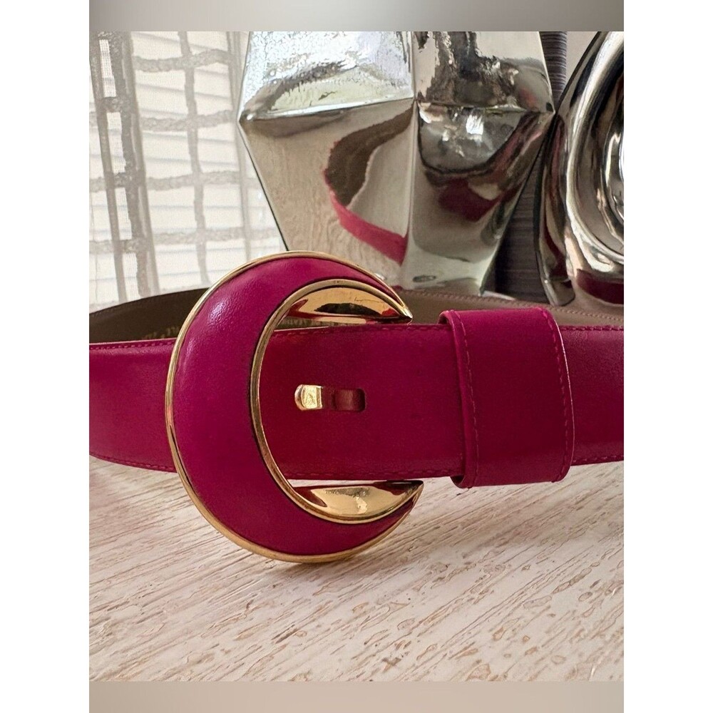 VTG Liz Claiborne Pink Leather Gold Buckle Belt Size M